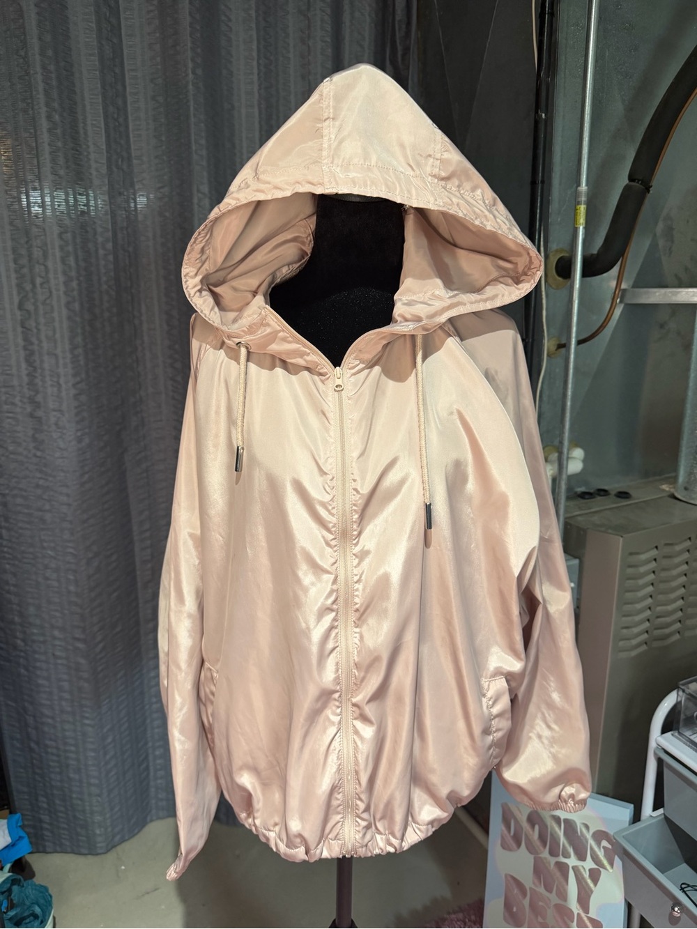 Light Beige Hooded Windbreaker Jacket